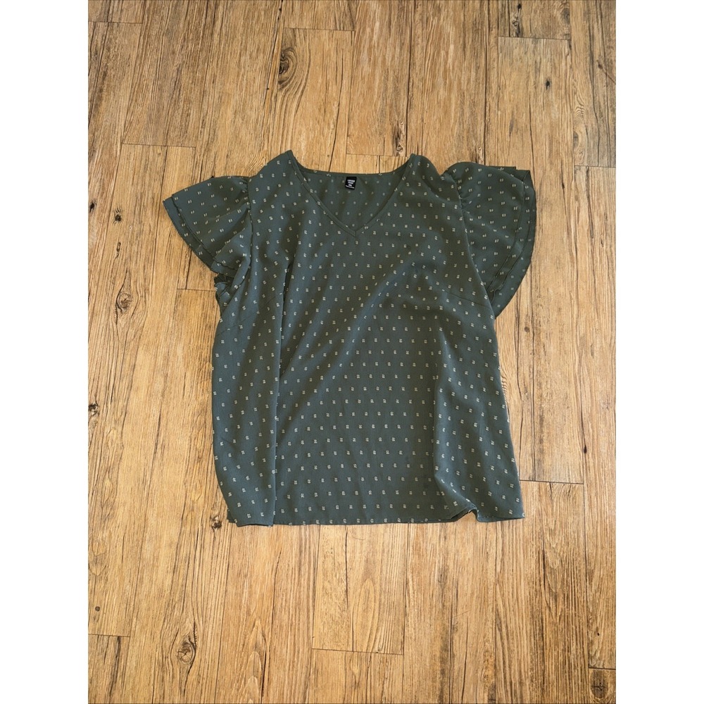 Lioness Curve Women's Top Size 4XL Green Short Sleeve V-Neck Blouse plus   #99
